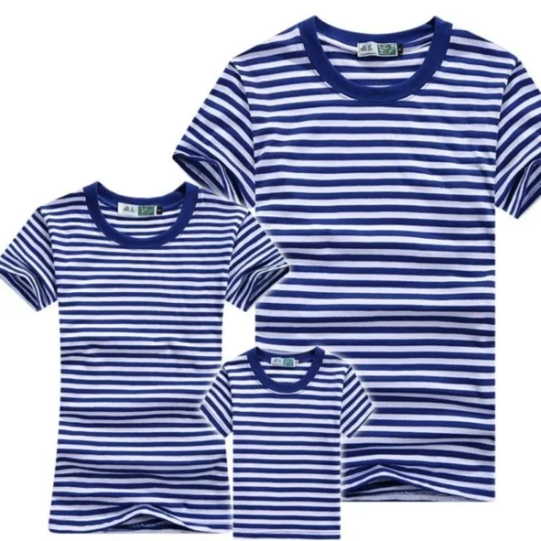 Men Tshirts Navy Shirt Blue and White Striped Short-sleeved Sports Men's T-shirt Couple Parent-child Tops O-Neck Casual Tees