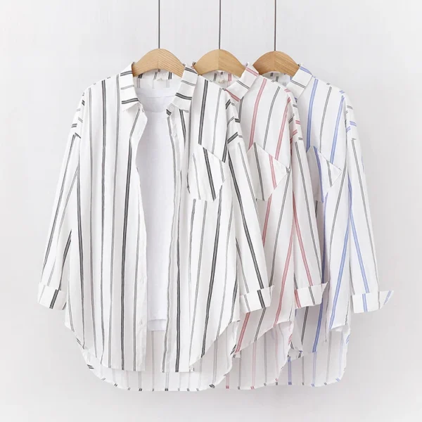 Loose Casual Striped Shirts Women 2024 New Ladies Sweet Simple Style Long Sleeve Print Shirt Female Blouse and Tops Lady Clothes