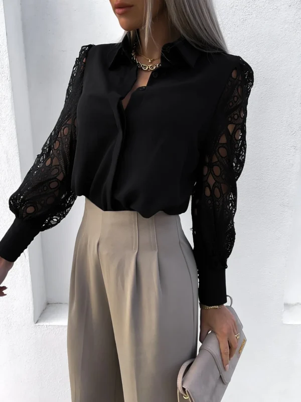 Women Elegant Solid Chiffon Blouse Spring Summer Casual Long Sleeve V Neck Loose Shirt Office Lady Tunics Oversized Tops2024 - Image 4