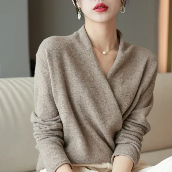 Wool Sweater Knitted Pullover Women Autumn Winter Clothes Cashmere Tricots Casual Versatile Loose V-Neck Warm Fashion Knit Tops