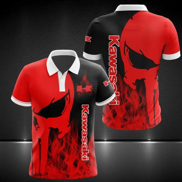 2025 Summer New Casual Outdoor Men's Kawasaki Motorcycle Polo Top Fashionable Breathable 3D Short Sleeved Polo Shirt