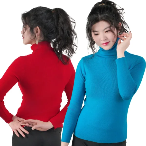 2Pcs Womens Solid Sweater Korean Long Sleeve Turtleneck Knitted Pullovers Warm Basic Knitwear Autumn Winter Fashion Slim Jumpers - Image 5
