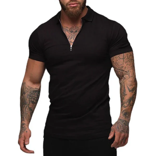 New Summer Fashion Polo Shirt Mens Stretch Cotton Sports Polos Male Zipper Short Sleeve Slim Fit T Shirt Casual Gym Clothing - Image 3
