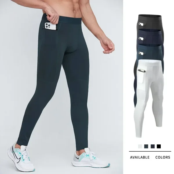 Men's Marathon Running Training Compression Pants Quick Dry Tights Sports Leggings Gym Fitness For Male With Zipper Side Pocket - Image 2