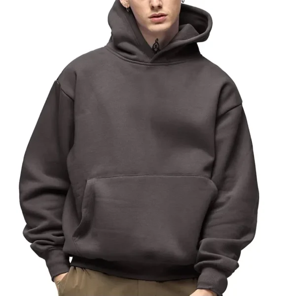 500GSM Heavy Weight Fashion Men's Hoodies New Autumn Winter Casual Thick Cotton Men's Top Solid Color Hoodies Sweatshirt Male - Image 2