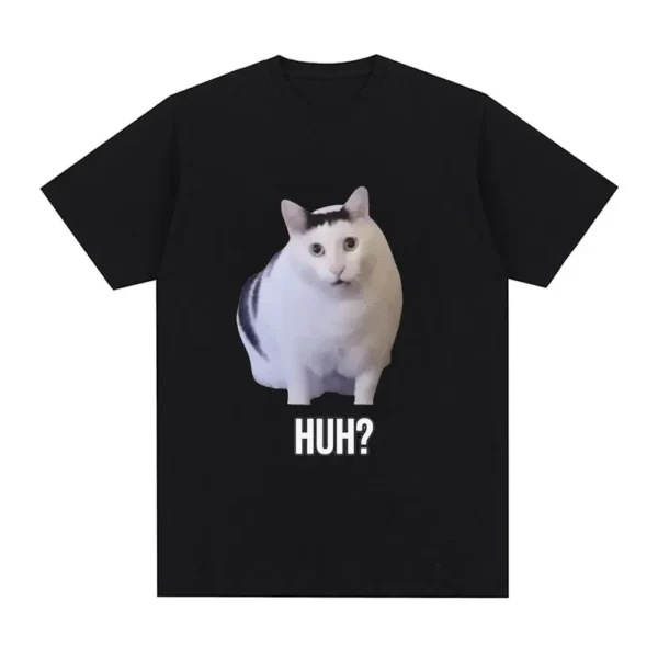 Cat Saying Huh? Funny Meme T-shirt Men Women 100% Cotton Breathable Short Sleeve Oversized T Shirts Fashion Harajuku Tee Shirt