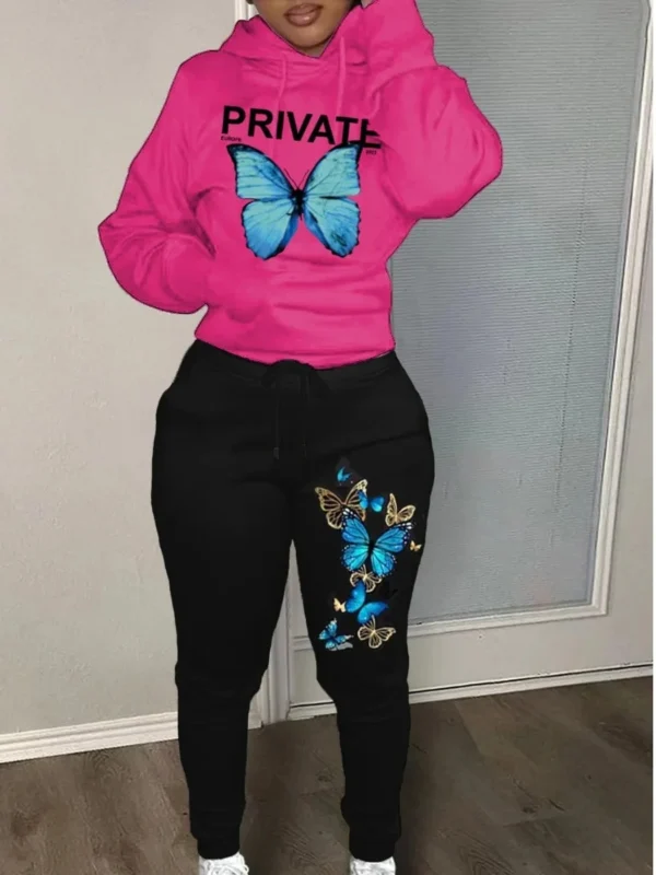 2024 Women's Letter Print 2 Piece Outfits Teddy Bear Letter Print Kangaroo Pocket Tracksuit Set Long Sleeve Sweatshirt and Pants - Image 4