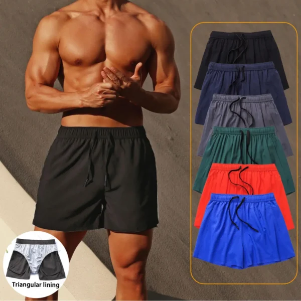 2 in 1 Marathon Shorts Quick Dry Long Distance Running Training Sports Men Gym Summer Pockets Lining Big Size