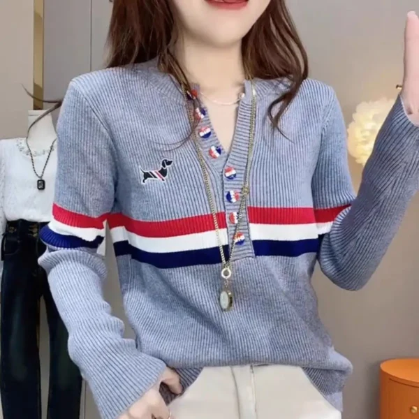2024 Brand Golf Wear Shirts Spring Long Sleeve Women's Knitted Sweater Tennis Shirt Classic Solid v Neck Women Golf Top Clothing - Image 2