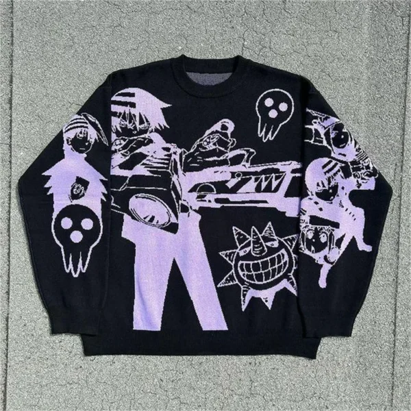Harajuku new sweaters Y2K retro 90s goth fitted round neck tops knitwear high quality Embroidery anime pattern oversized sweater - Image 6