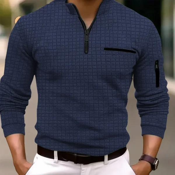 Cross-border Fast-selling Men's Plaid Polo Shirt Amazon Zippered Sport Polo Shirt Loose Fit Other Material For Spring Autumn - Image 4