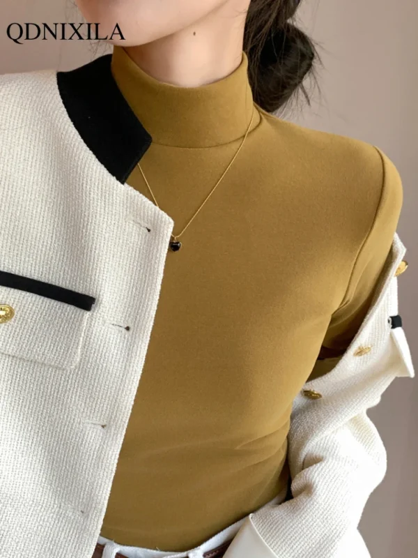 Double Sided Velvet Bottoming Shirt Sweater Women Autumn Korean Elegant Half Turtleneck Pulovers Fashion Long Sleeve Warm Tops - Image 6