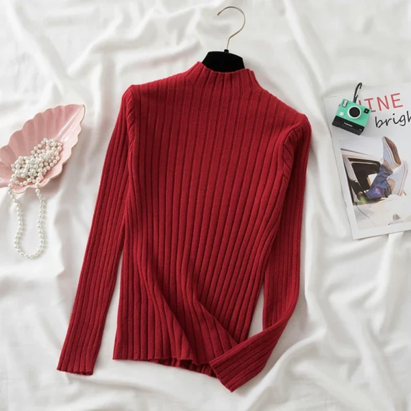 Women Pullover Ribbed Knitted Sweater Autumn Winter Pullovers Turtleneck Long Sleeve Slim Basic Solid Female Sweaters Tops - Image 5