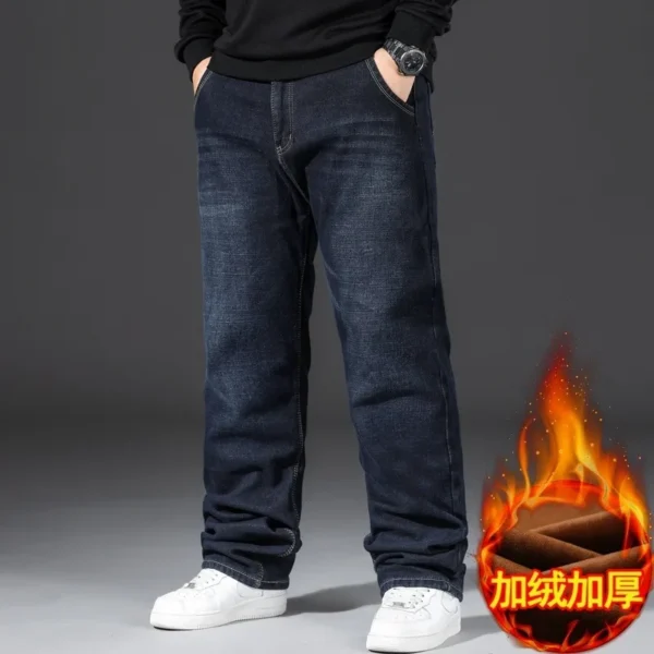 Plus Size Denim Jeans Men Thick Autumn and Winter Fleece Pants Loose Straight High Quality Casual Elastic Warm Fashion Trousers - Image 5