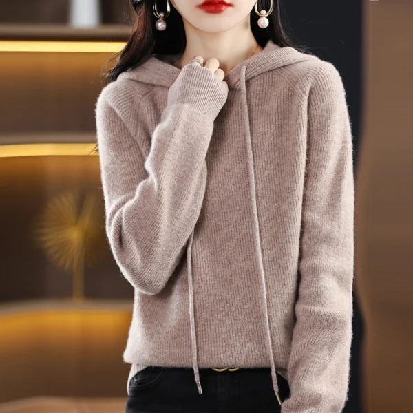 2024 Hooded Autumn and Winter New Knitted Sweater. Loose Women's Sweater Hooded Top Pullover Base Sweater - Image 3