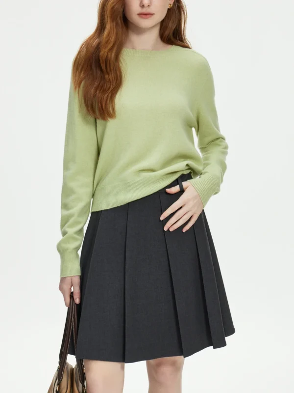 FSLE 100% Wool Seamless One-piece Knit Shirt Sweater For Women 2024 Winter New Design Wool Crew Neck Versatile Sweater 24FS14091 - Image 5