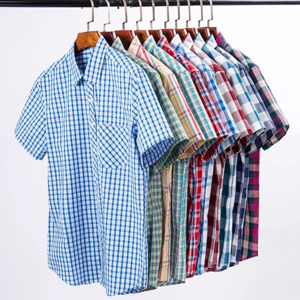Plus size 8xl thin 100%cotton short sleeve shirts for men slim fit casual plain shirt fashion plaid tops korean popular clothes - Image 5