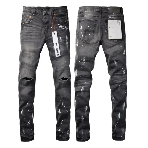 Fashionable Ripped Jeans Retro Jeans Are Comfortable and Easy To Wear American High Street Ripped Jeans Gray Paint Splatters - Image 2