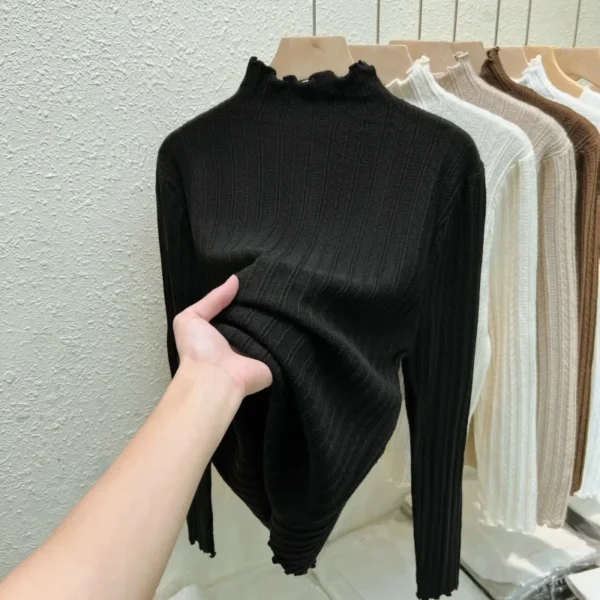 Autumn Winter Chic Ruched Sweaters Women Fashion Turtleneck Pullover Slim Long Sleeve Knitted Jumpers Soft Warm Pull Femme Top - Image 4