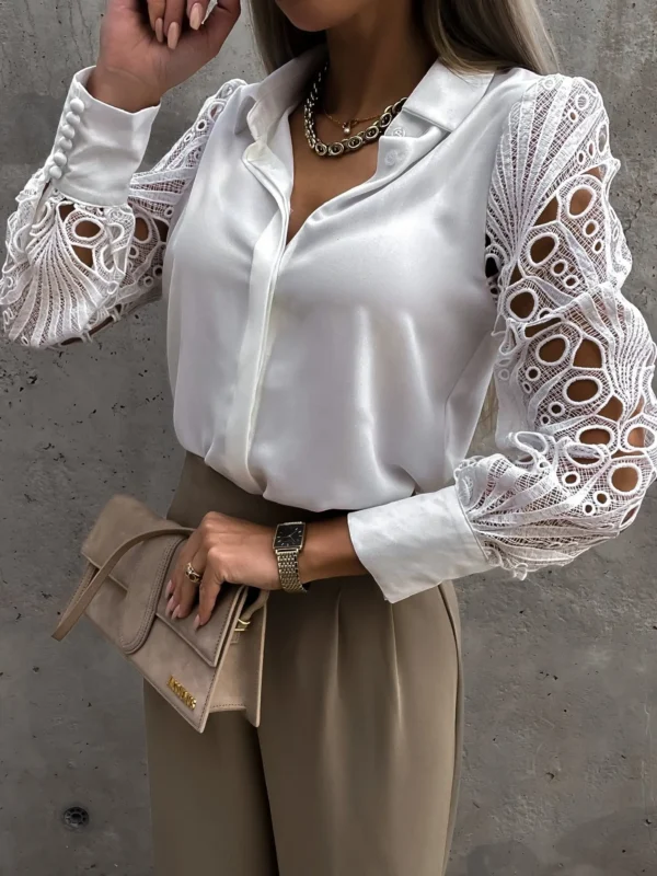 Women Elegant Solid Chiffon Blouse Spring Summer Casual Long Sleeve V Neck Loose Shirt Office Lady Tunics Oversized Tops2024 - Image 2