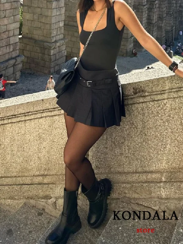 TRAFZA Vintage Casual Chic Women Skirt Solid Short Zipper Straight Short Skirt New Fashion 2024 Summer Holiday Mini Skirt - Image 2