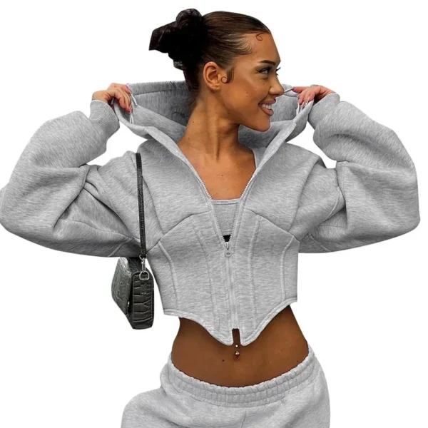 G24TP143 Women's Autumn/Winter Casual Long Sleeve Hooded Cardigan Cropped Jacket Top European and American Cross-border Style - Image 5