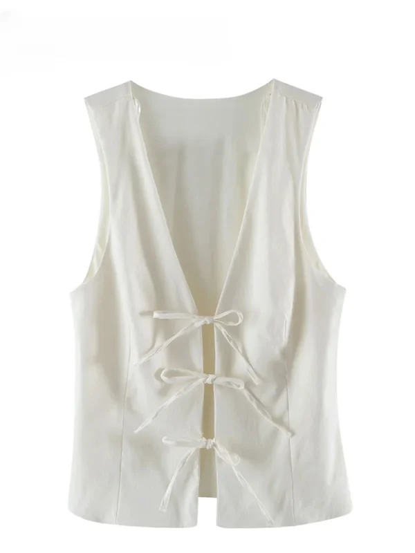 ASDS Women Fashion Lace Up Vest V Neck Sleeveless Top Y2k Vintage Solid 2024 Female Summer Sexy Party Tank Tops - Image 4