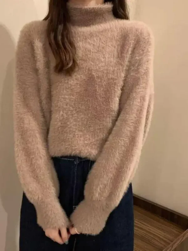 Winter Imitate Mink Wool Hot Fleecing Female Turtleneck Thicken Elastic Casual Sweater Women Knitted Tops Pullovers Soft Warm