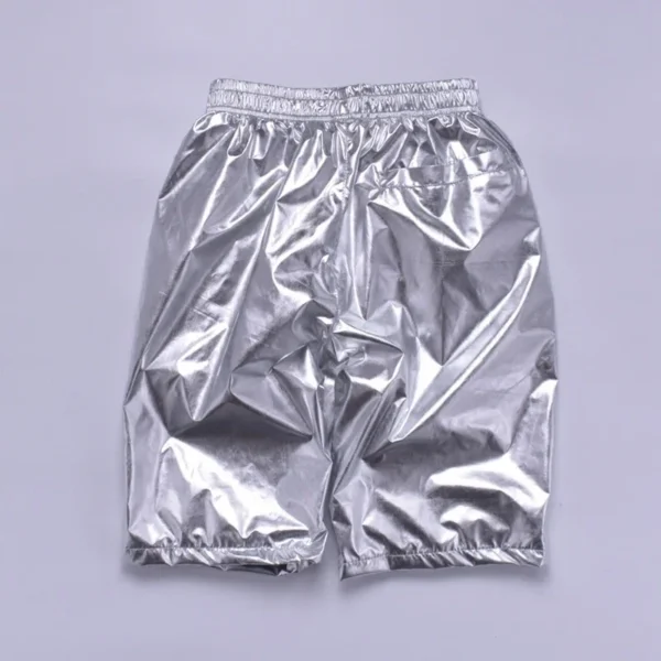 Plus size 8XL Summer Men Loose Silver Shorts male Casual Shiny jogger sweatpants Men Motorcycle Metallic Short Pants A9051 - Image 2