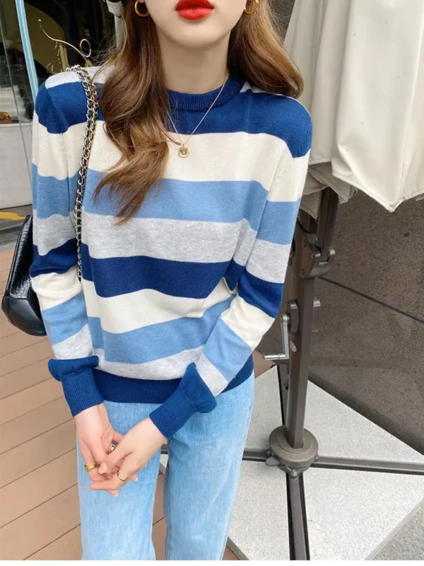 Autumn Winter Women Sweaters Long Sleeve Knitted O Neck Striped Pullover Sweater Femme Basic Solid Jersey Tops Fashion Clothes - Image 6