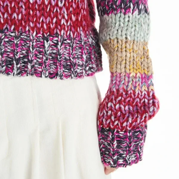 Striped Multi Color Sweater Knitted Crew Neck Jumper Drop Shoulder Rainbow Knitwear Autumn/Winter Woman Clothing - Image 6
