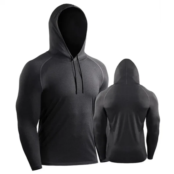 Men's Summer Sports Hoodie Long Sleeve Drawstring Elastic Loose Sweat-Absorbent Quick-Drying Solid Color Basketball Sports Top