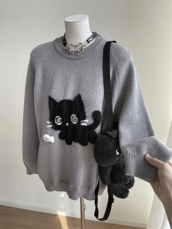 Deeptown Kawaii Gray Women Sweaters Japanese Preppy Style Knitted Pullovers Cutecore Oversized Jumpers Sweet Harajuku Soft Girl - Image 5