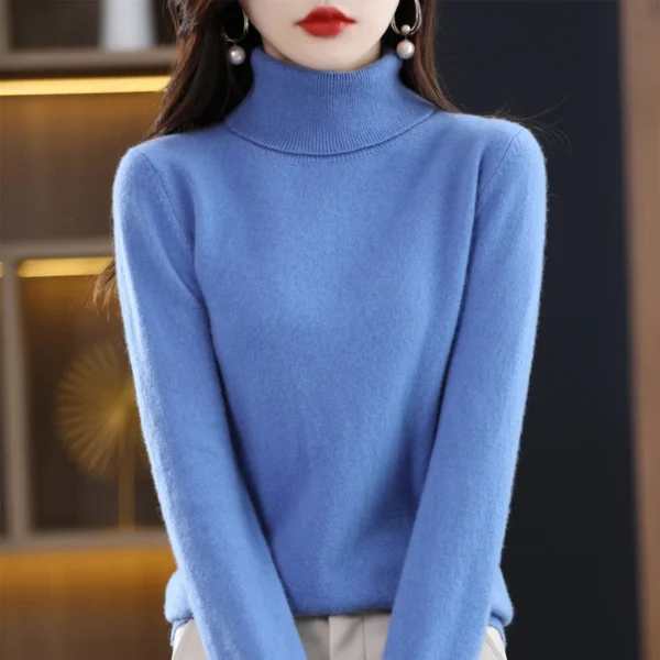 Wool Cashmere Sweater Women's Pullover Long Sleeve Autumn and winter High Turn-Down Collar Knit Sweater High Quality Jumper Top - Image 4