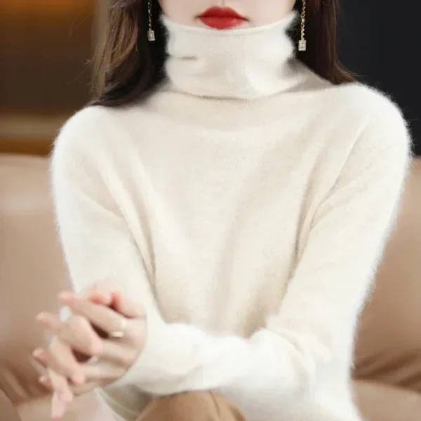 WinvyNee Women Clothing Mink Cashmere Sweater Half High Collar Solid Tops Outerwears 2024 Knitted Oversized Pullover A1248005 - Image 4