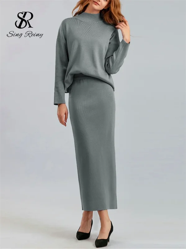 SINGREINY Fashion Autumn Sweater Two Pieces Suits Women Loose Warm Pullovers+Split Long Skirt 2024 Winter Casual Knitted Sets - Image 6