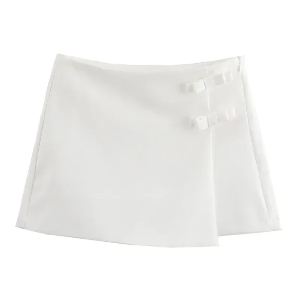 TRAF Bow Pink Skort For Women High Waist Mini White Skirt Pants Fashion Summer Women's Skort Streetwear Asymmetric Culottes - Image 5