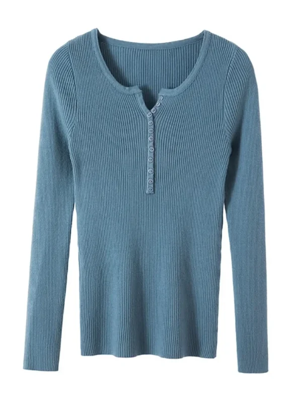2024 Autumn Winter Button V Neck Sweater Women Basic Slim Pullover Women Sweaters And Pullovers Knit Jumper Soft Warm Tops - Image 6
