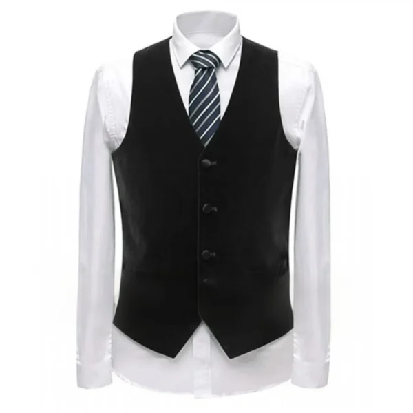 Men's Velvet Vest with V-neck, Formal Suit Vests，Fashionable Single-breasted Suit Vests for Men，sleeveless Jacket with Pockets - Image 5