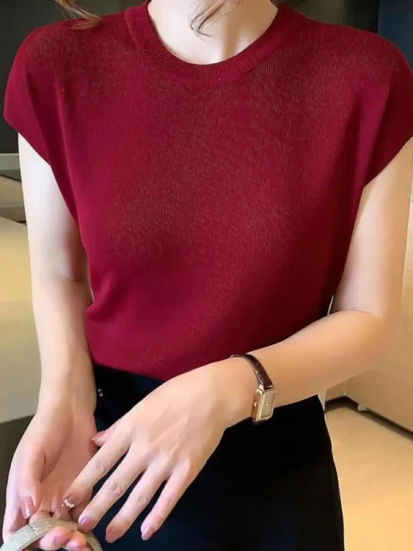 2024 Summer Womens Sweater Short Sleeve O-neck Slim Fit Knitted Pullovers Bottoming Casual Knitwear Pink Clothes - Image 2