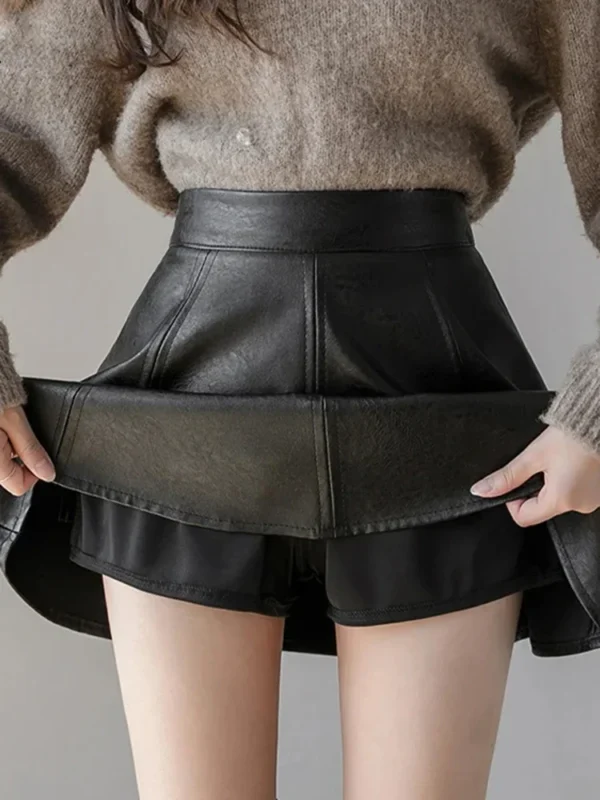 Autumn Fashion Women's Solid Color PU Pleated Skirts Winter Slim Fit High Waisted Unique Zippered Women Mini Leather Skirt