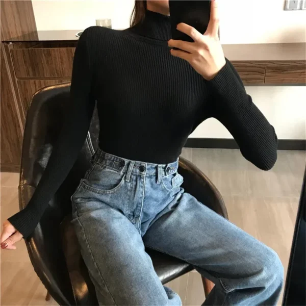 Autumn Winter Thick Sweater Women Knitted Ribbed Pullover Sweater Long Sleeve Turtleneck Slim Jumper Soft Warm Pull Femme - Image 2