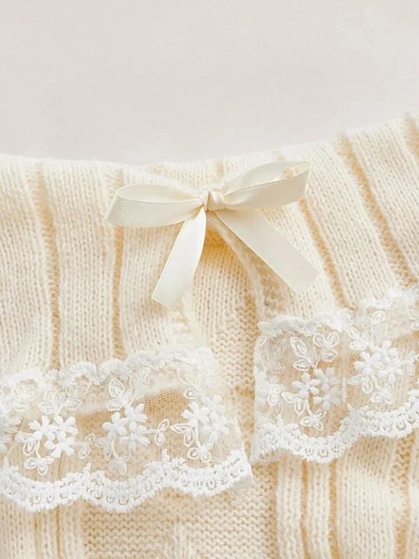 Women's Cold Shoulder Sweaters Long Sleeve Contrast Lace Knit Pullovers Bow Front Jumper Tops - Image 3