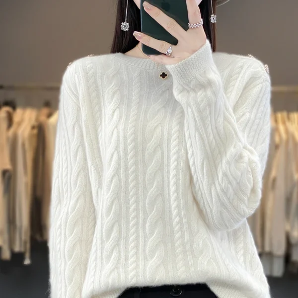2 stripes Fall/Winter new 100% Merino wool pullover Cashmere sweater Women's half turtleneck pullover warm bottom knit shirt top - Image 2
