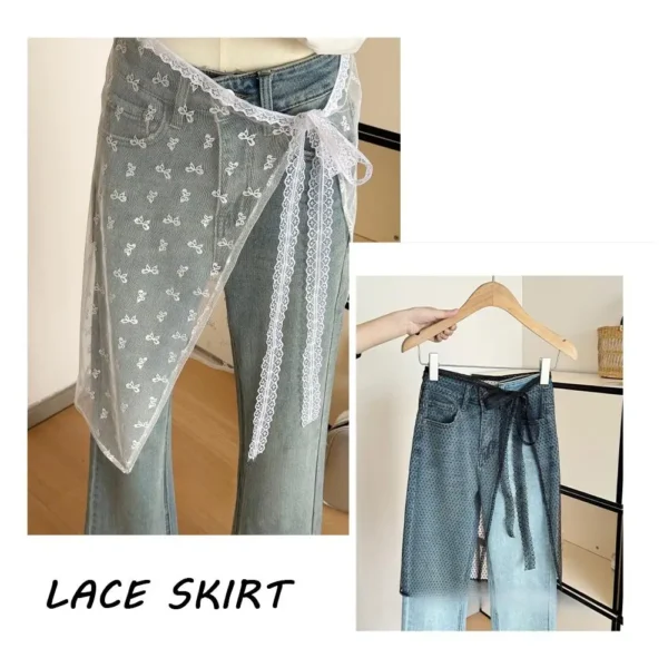 INS Blogger Lace Layered Gauze Skirt Y2k Streetwear Apron Wrap Skirt Lace Up Matching Pants Spicy Girl Stacked Y2k Wrap Skirt - Image 2
