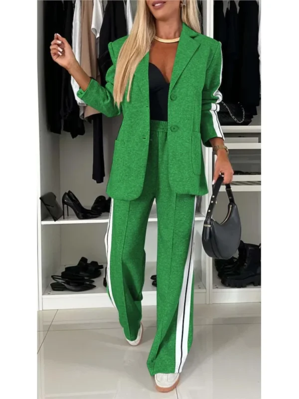 Autumn And Winter New Long Sleeves Suit Women's Suit Fashion Pimp Stitching Pants Pocket Female Office Blazer 2 Piece Set 2024 - Image 2