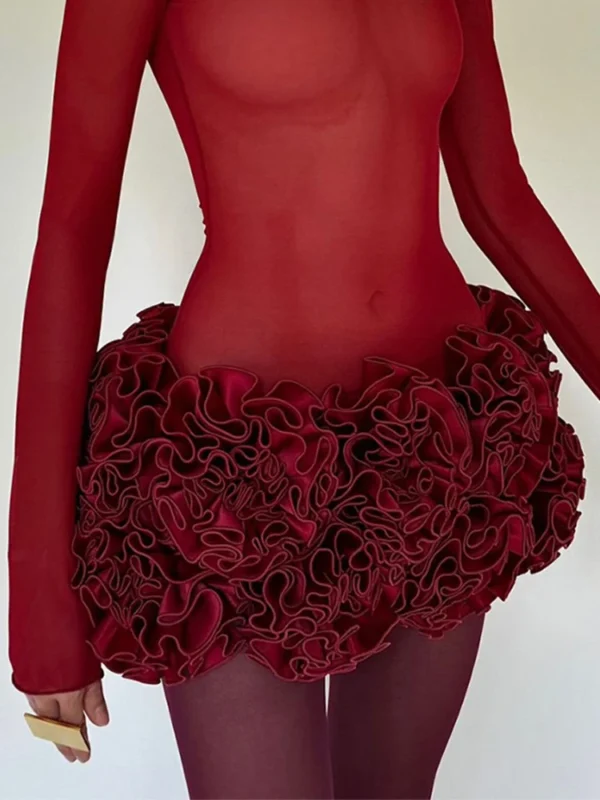 Sexy Red 3D Flowers Dress Suits Women Fishbone Bandage Adjustable Tube Top Flower Mini Skirt Suit Party Club Lady Outfits 2024 - Image 3