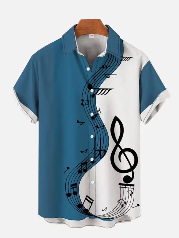 Guitar pattern printed shirt Hawaiian beach comfortable shirts Men's short sleeved Musical instrument casual - Image 2