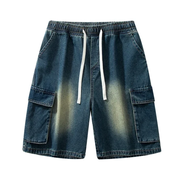 Men's Summer New Style Loose Straight Work Denim Shorts, Basic Versatile Multi-color, Elasticated Washed Mid-length Shorts - Image 6