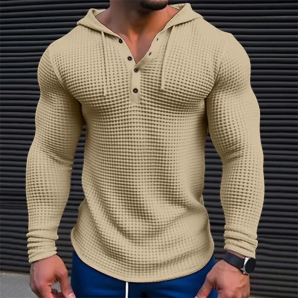 Men Spring Autumn Sweatshirt Top Long Sleeve Solid Color Slim Fit Breathable Casual Pullover Shirt Hooded Top - Image 2